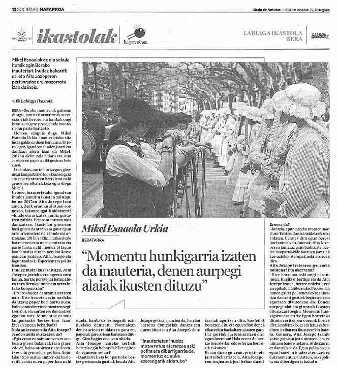 MIKEL ESNAOLA URKIA: Momentu hunkigarria izaten da inauteria, denen aurpegi alaiak ikusten dituzu.